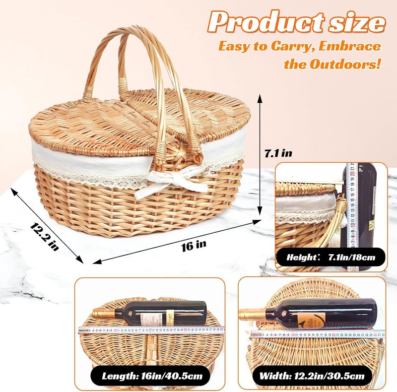 HapTim Wicker Picnic Basket for 2 with Lid - Unique Gifts Ideas for Couple, Engagement, Wedding, Bridal Shower, Family, Christmas - White Elephant Gifts for Adults(Y2408-B1) - Image 2